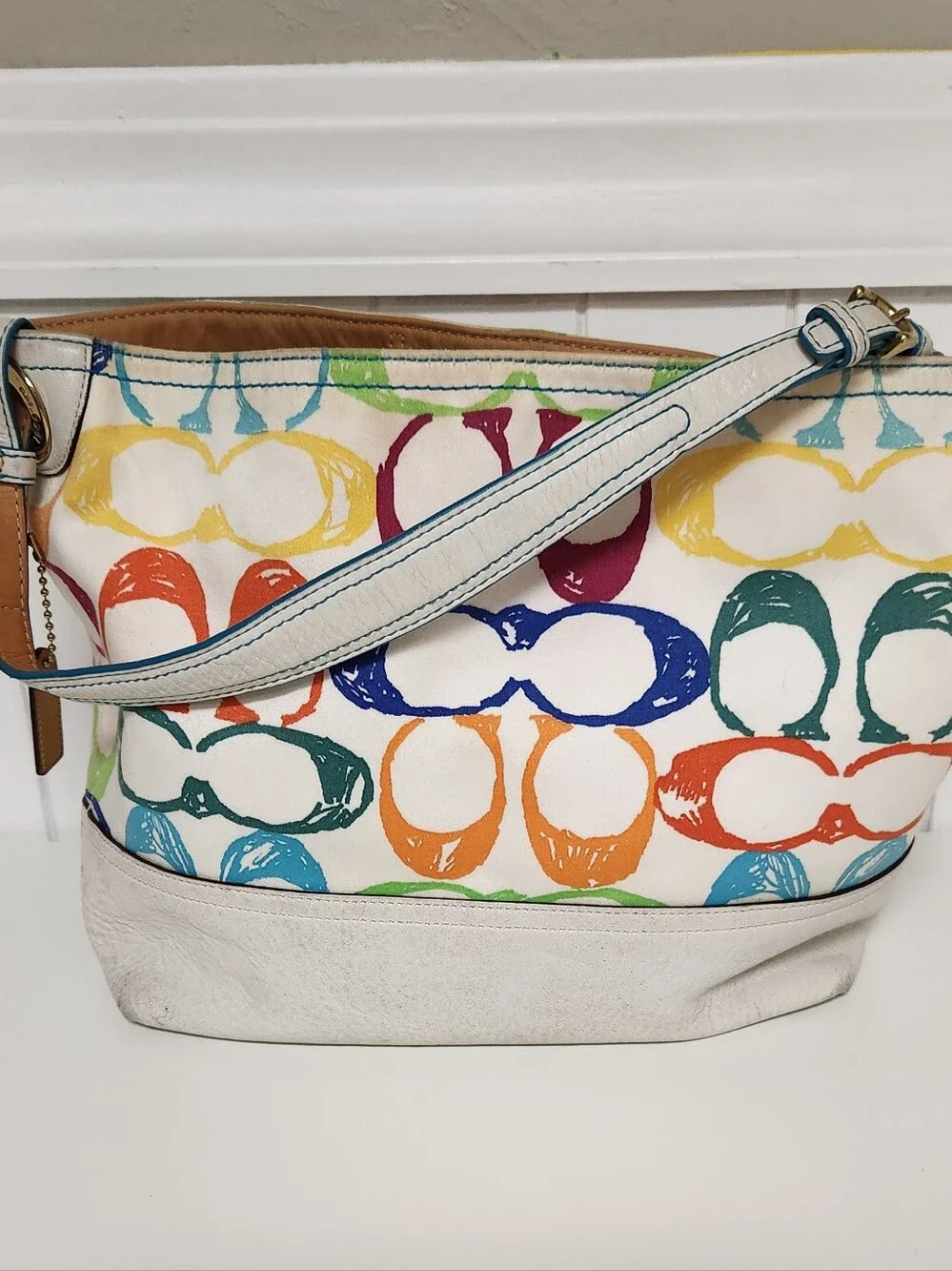 Coach  REHAB BAG Multicolor Scibble Signature C Logo Canvas Shoulder Bag